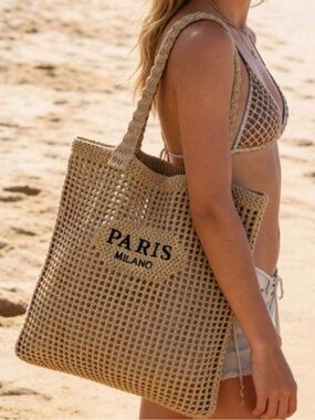New designer inspired Woven Beach Tote Bag in Natural